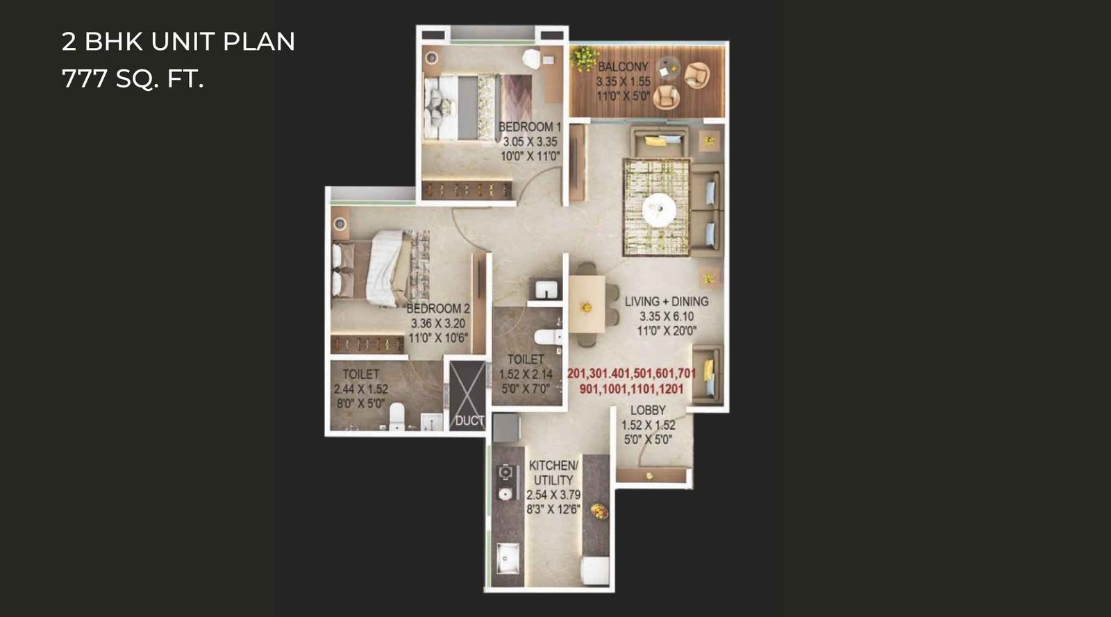 Majestique-Aravali-Floor-Plan-2-BHK-777-Sqft