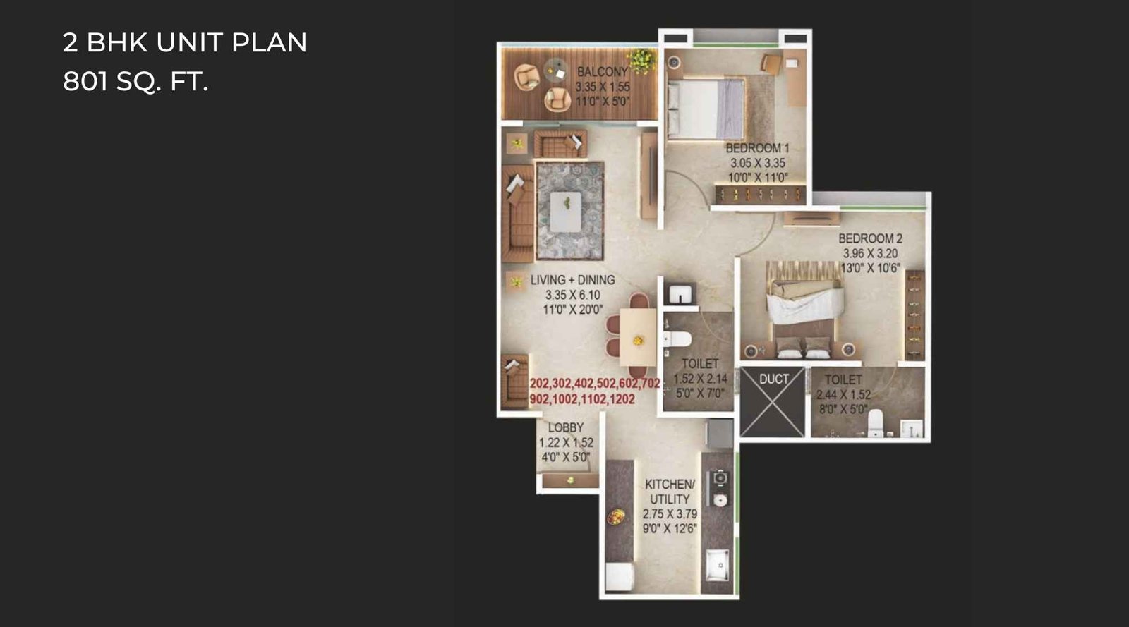 Majestique-Aravali-Floor-Plan-2-BHK-801-sqft